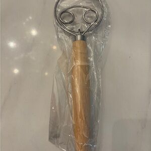 NWT Wood Handle Stainless Steel Danish Dough Whisk